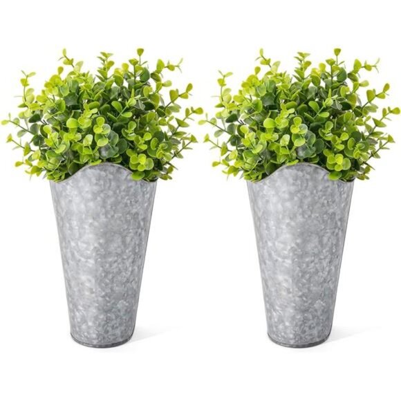 Other - 2 Pack Galvanized Metal Wall Planter with Artificial Eucalyptus Farmhouse Decor